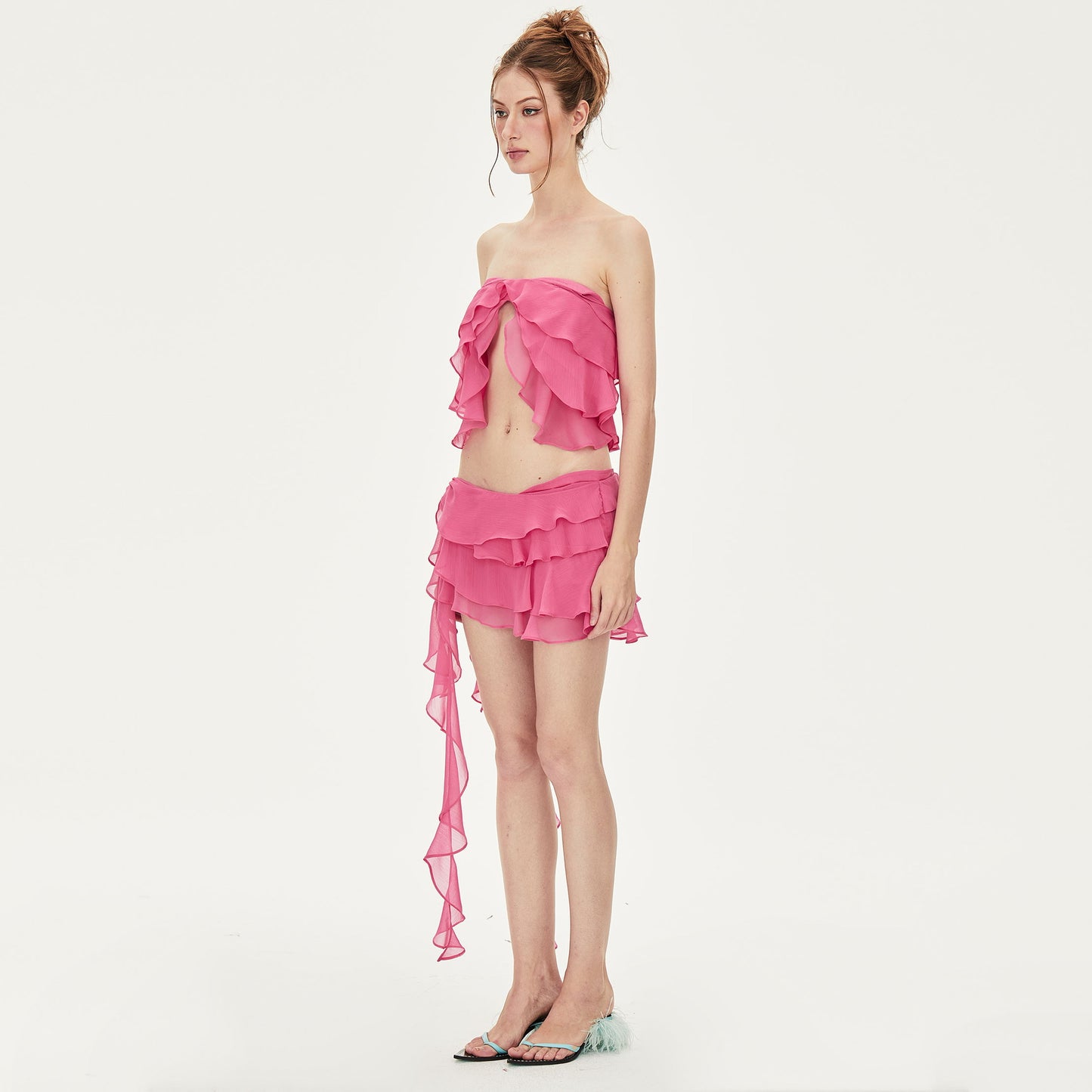 Elise Ruffled Chiffon Mini Skirt in Pink