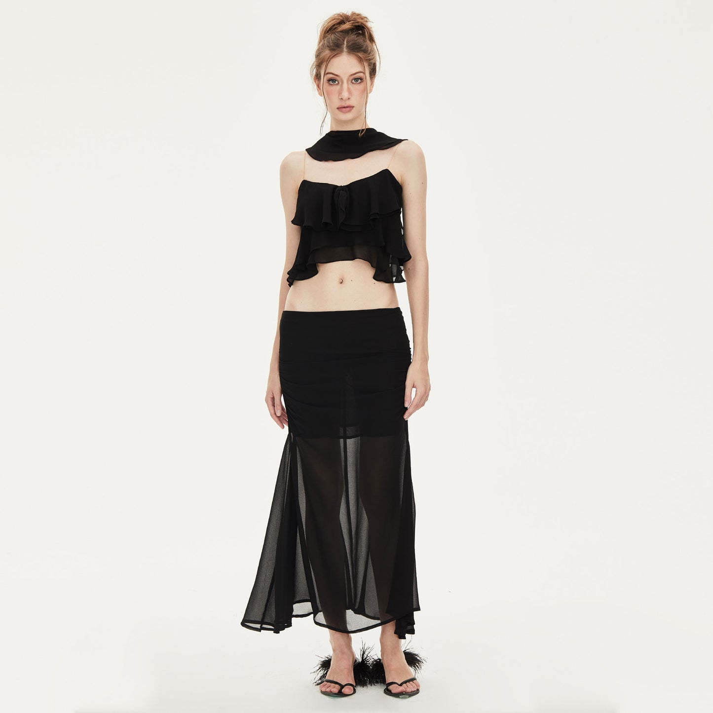 Floriane Chiffon Maxi Skirt in Black