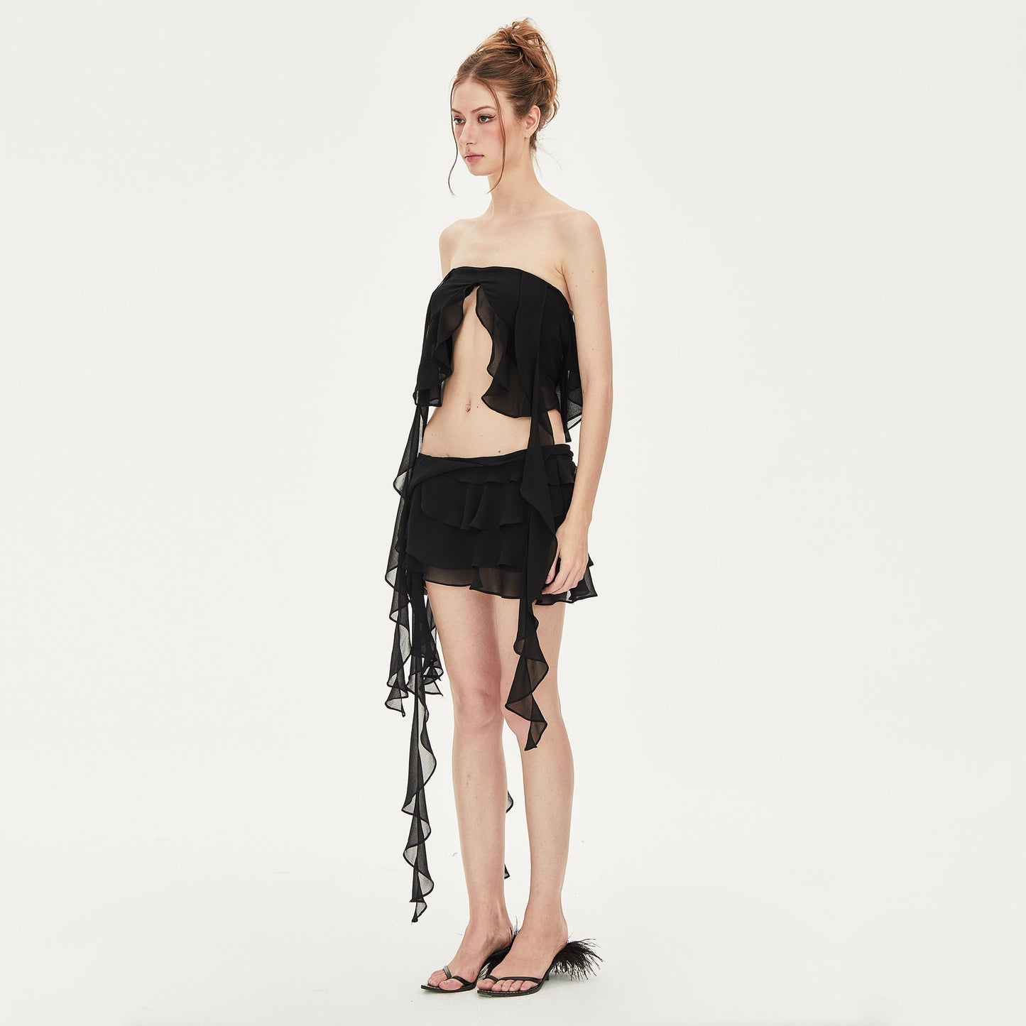 Elise Ruffled Chiffon Mini Skirt in Black