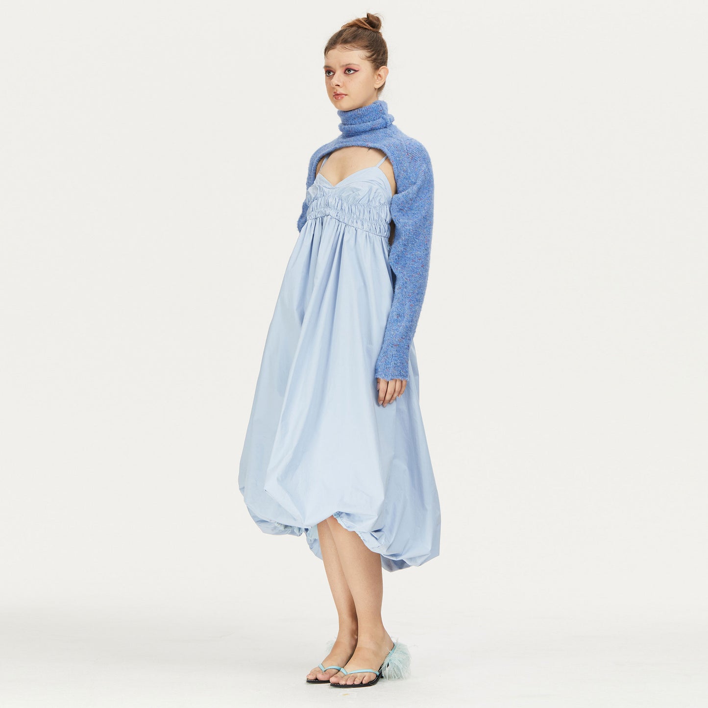 Sonia Slip Puff Maxi Dress in Blue
