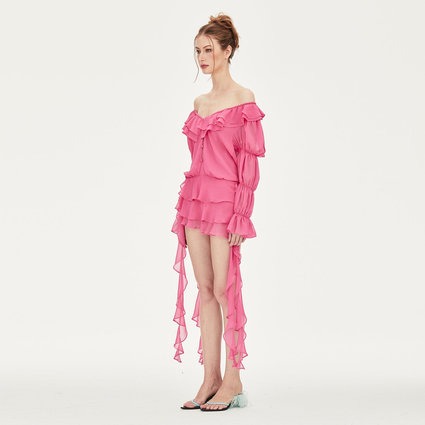 Lexi Off-shoulder Chiffon Mini Dress in Pink