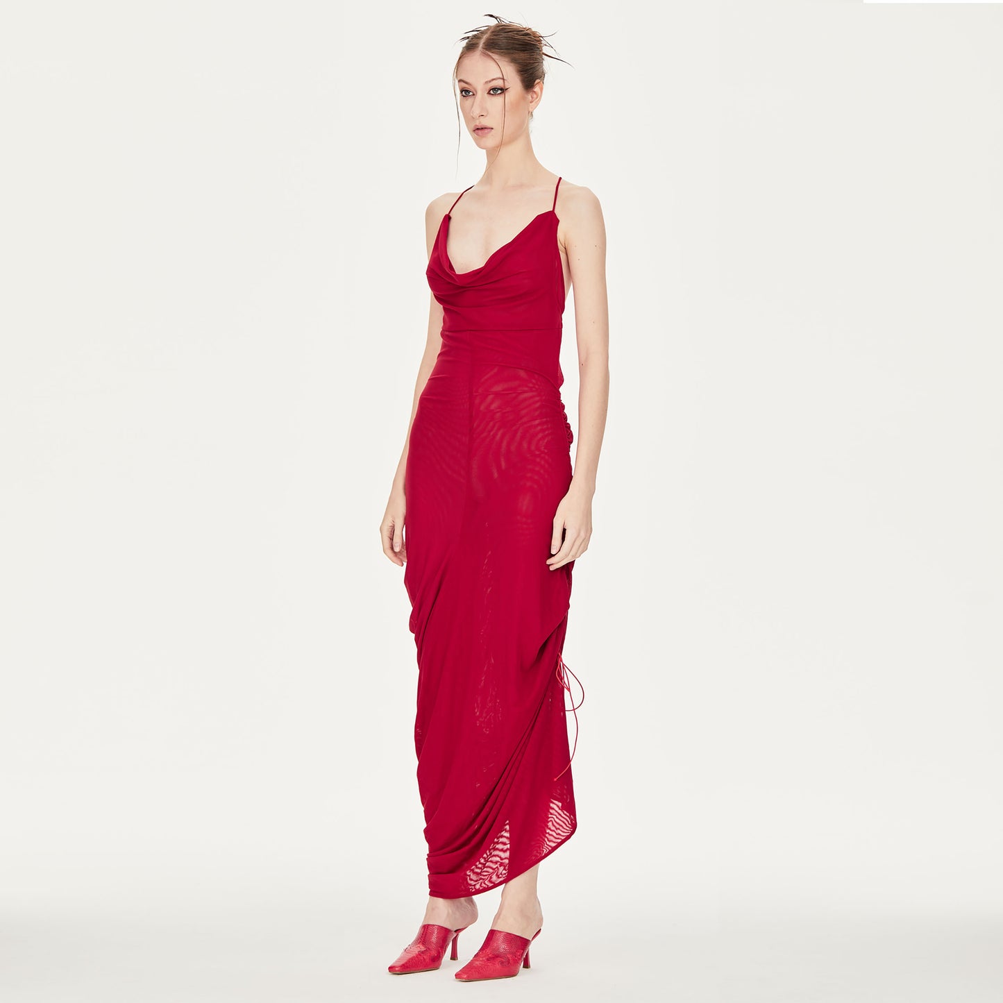 Aria Open-back Slip Maxi Dress in Red