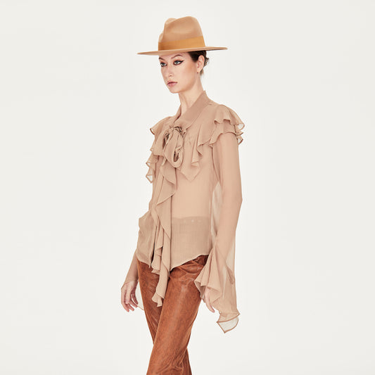 Camille Chiffon Blouse in Brown