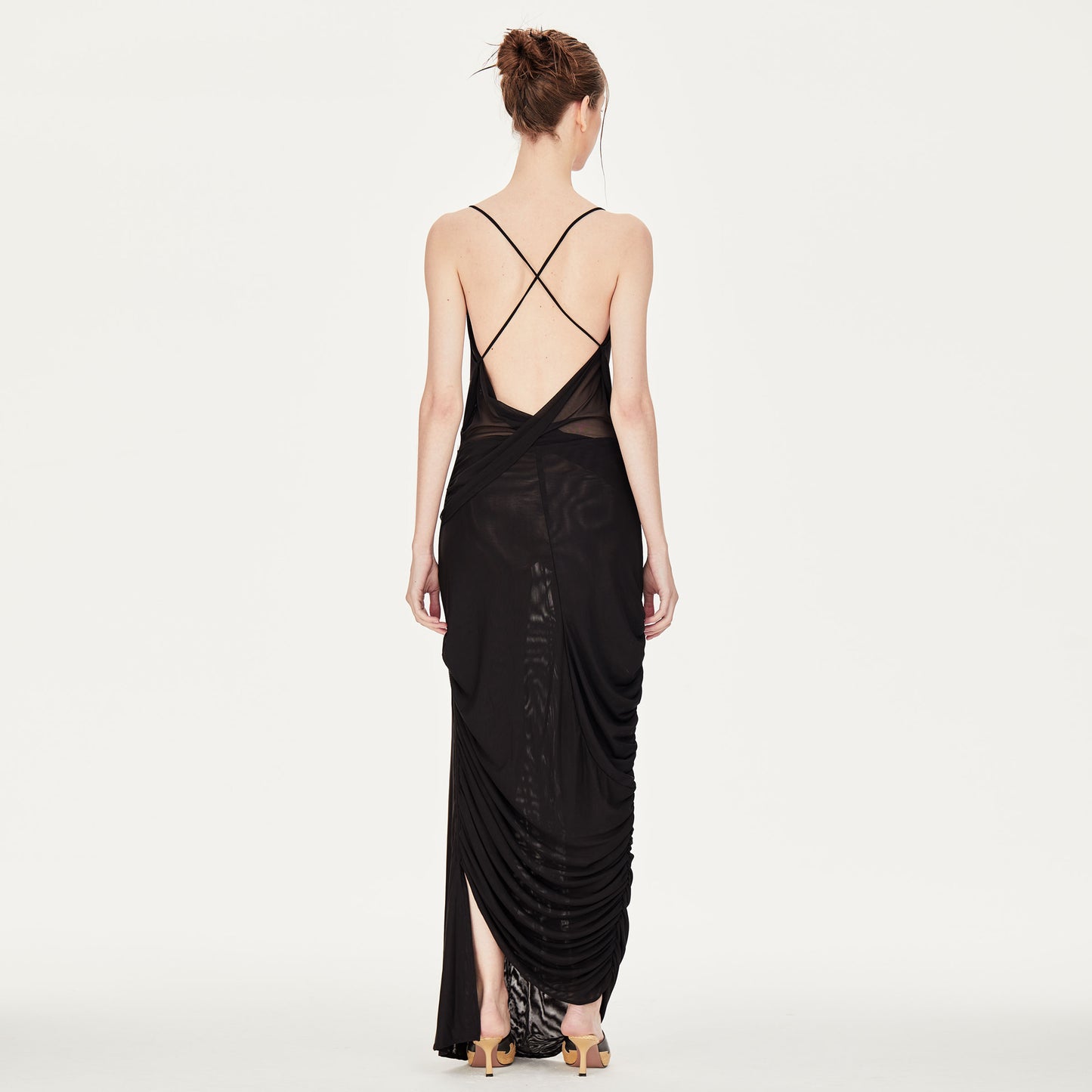 Aria Open-back Slip Maxi Dress in Black