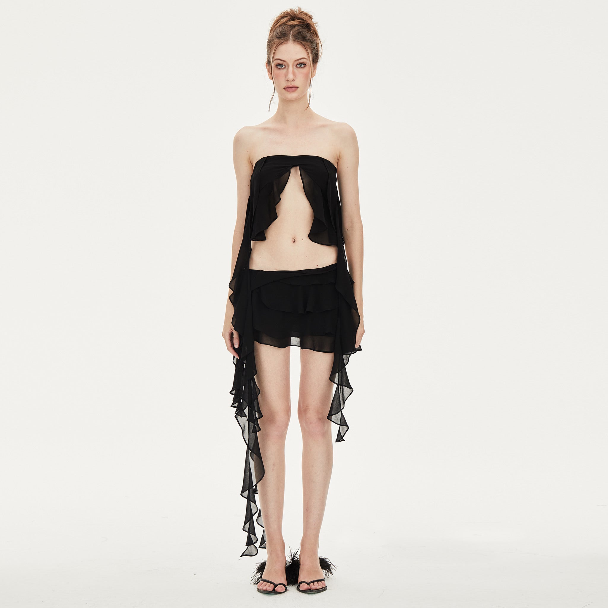 Black chiffon 2024 ruffle skirt