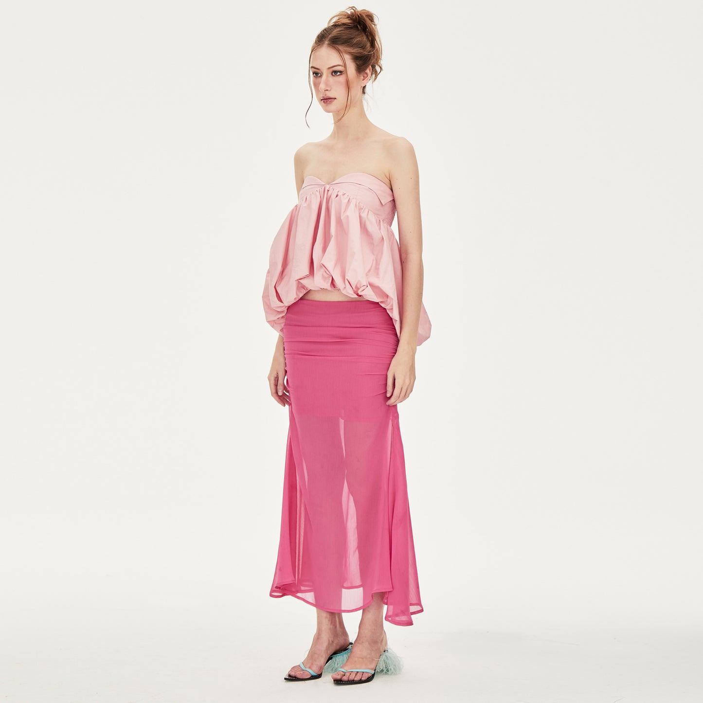 Floriane Chiffon Maxi Skirt in Pink