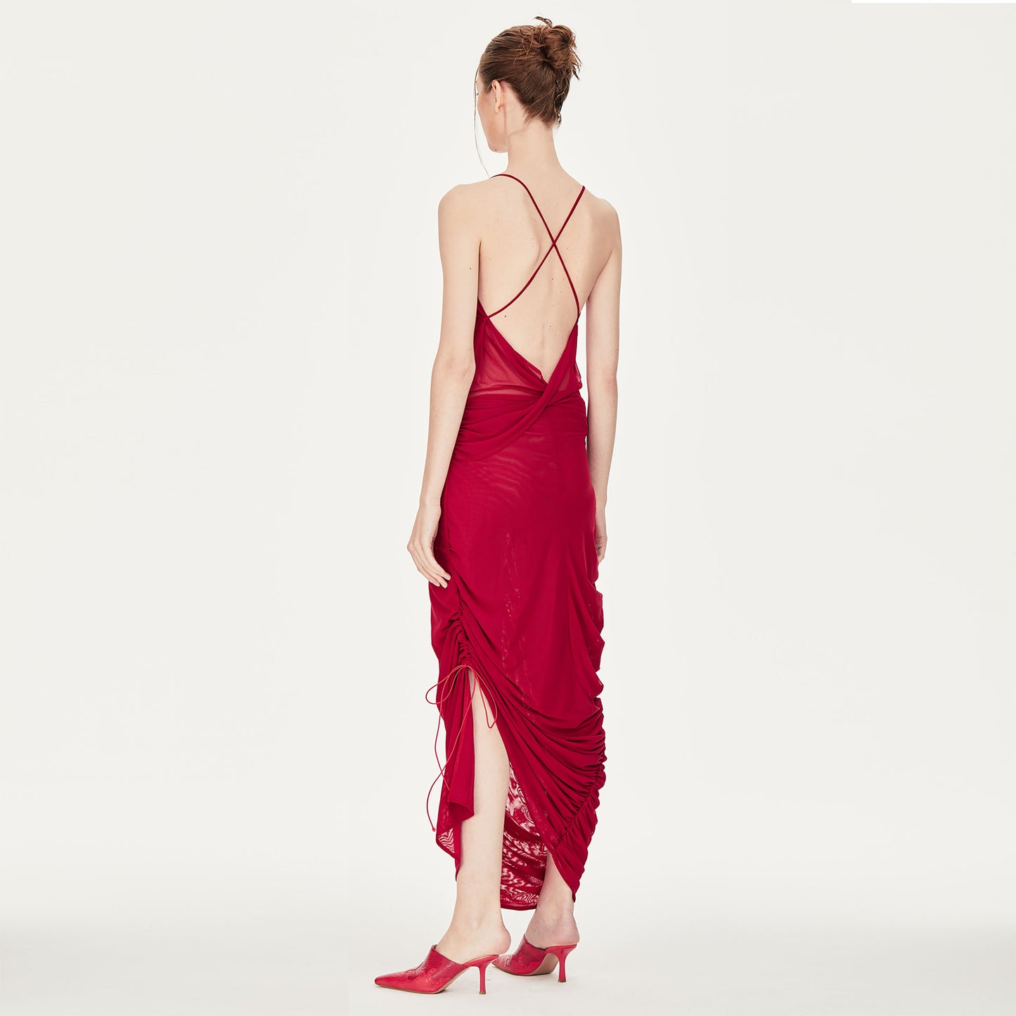 Aria Open-back Slip Maxi Dress in Red